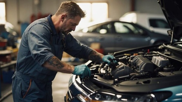 Man is fixing car